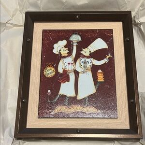 Chef Wall Art with Brown and Cream Frame
